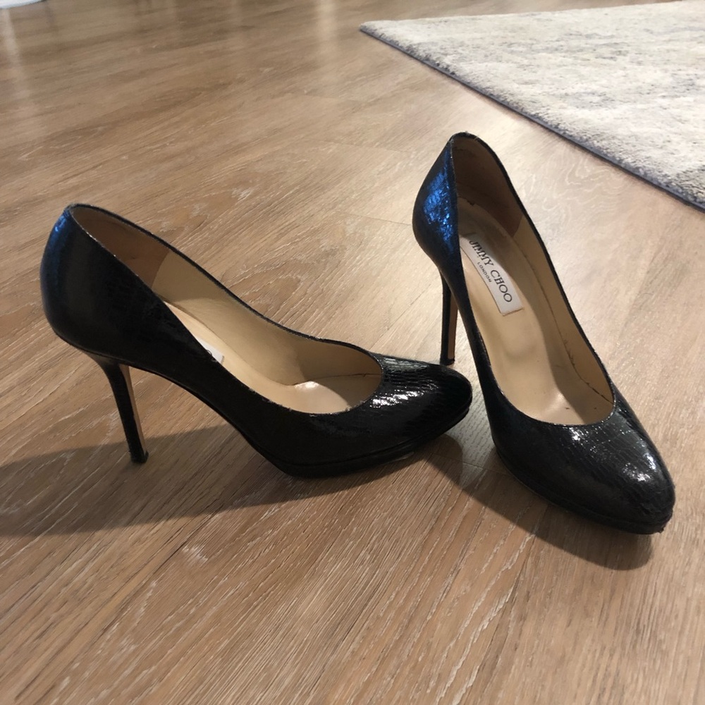 Jimmy Choo snake skin black heels